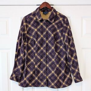98% Cotton Vintage Size 16 Addition Elle Plaid Women’s Shirt Purple and Brown